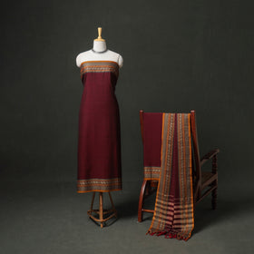 Dharwad Cotton Plain Thread Border Unstitched Dress Material: Kurta, Bottom & Dupatta 14