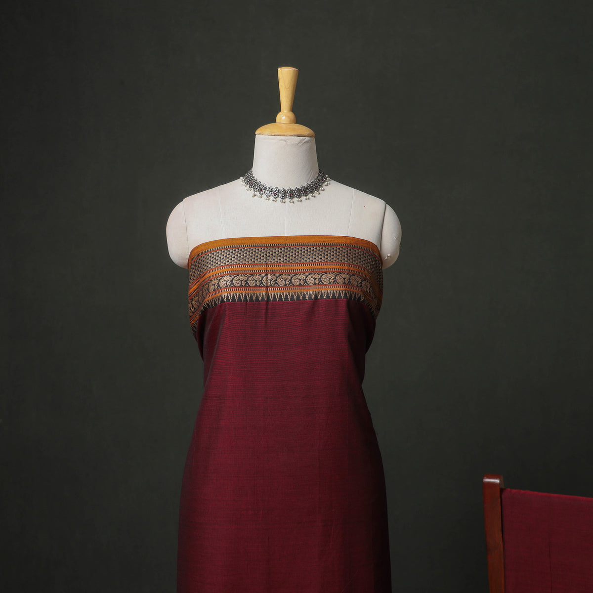 Dharwad Cotton Plain Thread Border Unstitched Dress Material: Kurta, Bottom & Dupatta 14
