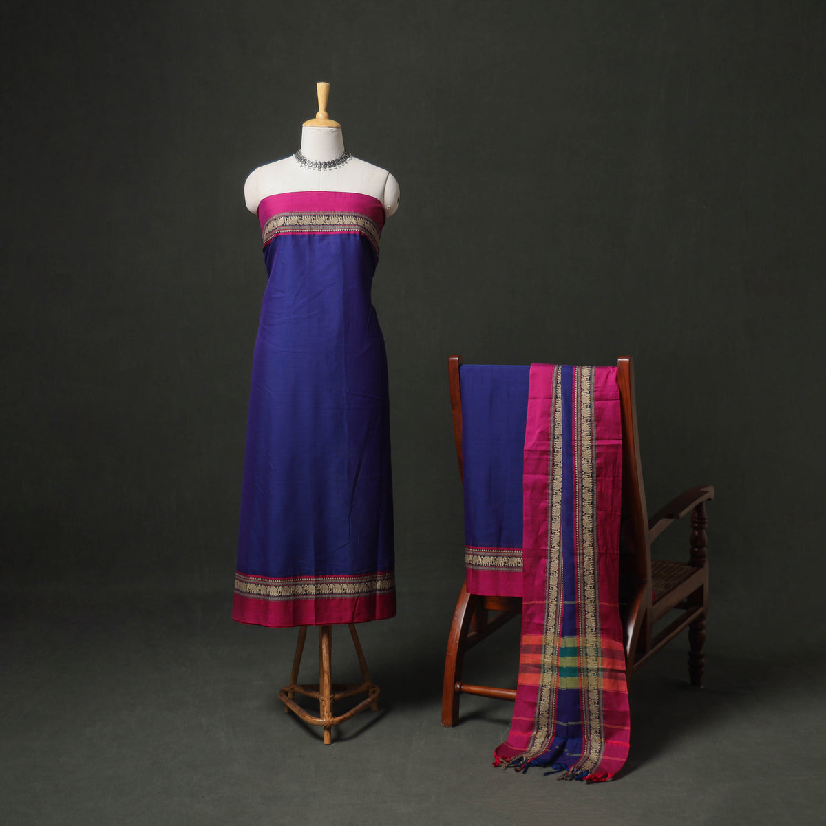 Dharwad Cotton Plain Thread Border Unstitched Dress Material: Kurta, Bottom & Dupatta 20