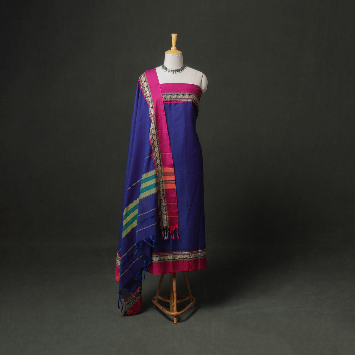 Dharwad Cotton Plain Thread Border Unstitched Dress Material: Kurta, Bottom & Dupatta 20