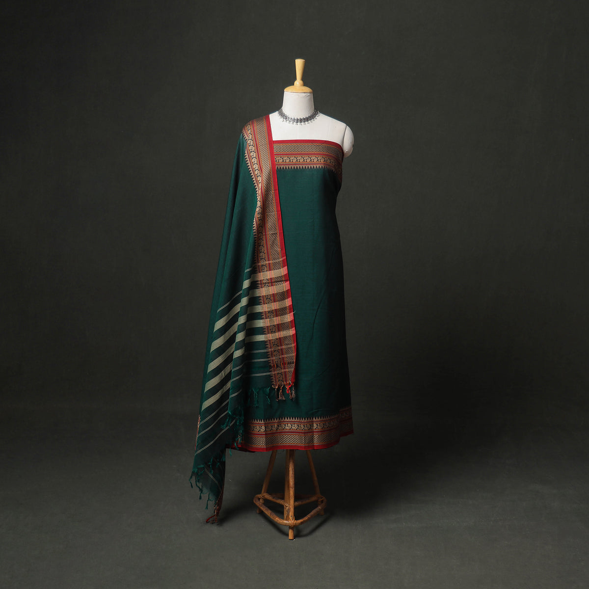 Dharwad Cotton Plain Thread Border Unstitched Dress Material: Kurta, Bottom & Dupatta 15