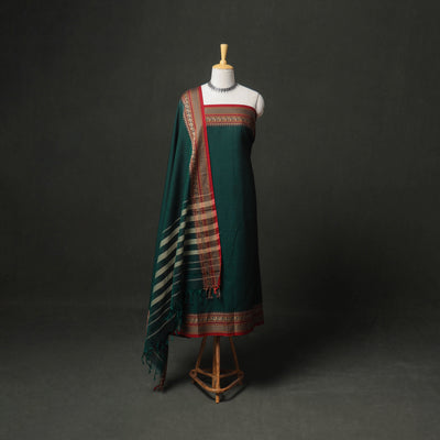 Dharwad Cotton Plain Thread Border Unstitched Dress Material: Kurta, Bottom & Dupatta 15