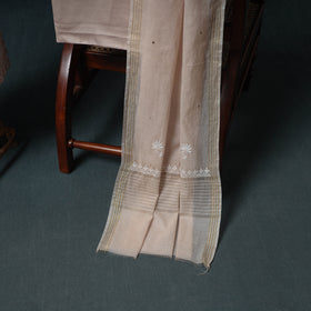 Lucknowi Chikankari Mukaish Work Mul Chanderi Unstitched Dress Material: Kurta, Bottom & Dupatta 07
