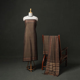 Dharwad Cotton Plain Thread Border Unstitched Dress Material: Kurta, Bottom & Dupatta 16