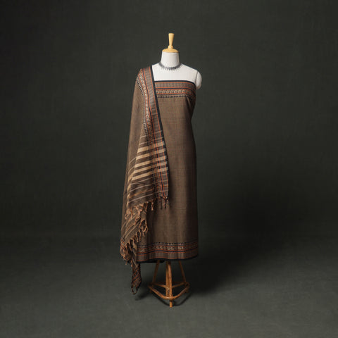 Dharwad Cotton Plain Thread Border Unstitched Dress Material: Kurta, Bottom & Dupatta 16