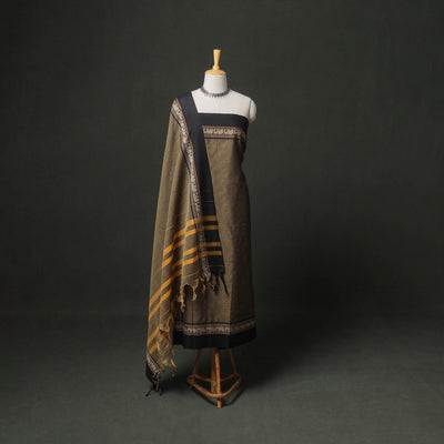 Dharwad Cotton Plain Thread Border Unstitched Dress Material: Kurta, Bottom & Dupatta 17