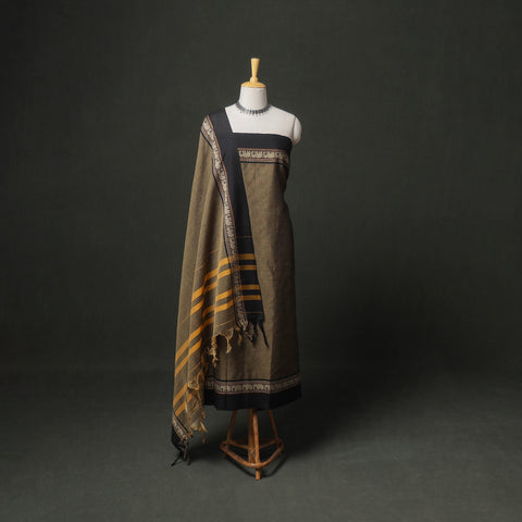 Dharwad Cotton Plain Thread Border Unstitched Dress Material: Kurta, Bottom & Dupatta 17