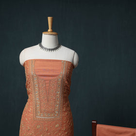 Lucknowi Chikankari Beadwork Mul Chanderi Unstitched Dress Material: Kurta, Bottom & Dupatta 09