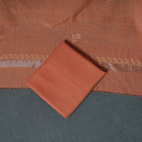 Lucknowi Chikankari Beadwork Mul Chanderi Unstitched Dress Material: Kurta, Bottom & Dupatta 09