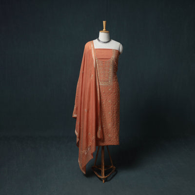 Lucknowi Chikankari Beadwork Mul Chanderi Unstitched Dress Material: Kurta, Bottom & Dupatta 09