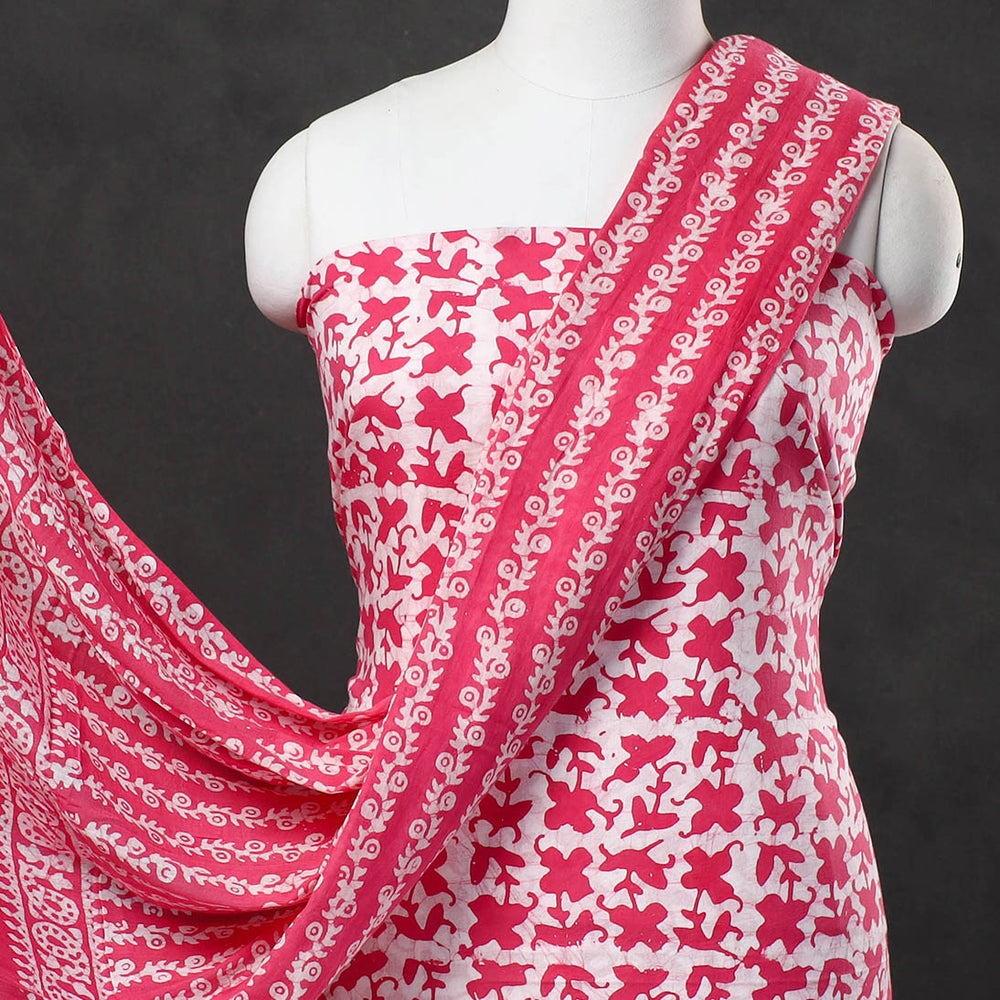 Pink - 3pc Cotton Kutch Batik Print Dress Material 06