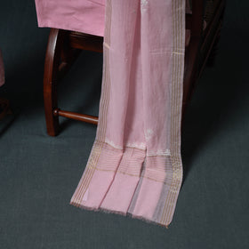 Lucknowi Chikankari Beadwork Mul Chanderi Unstitched Dress Material: Kurta, Bottom & Dupatta 10