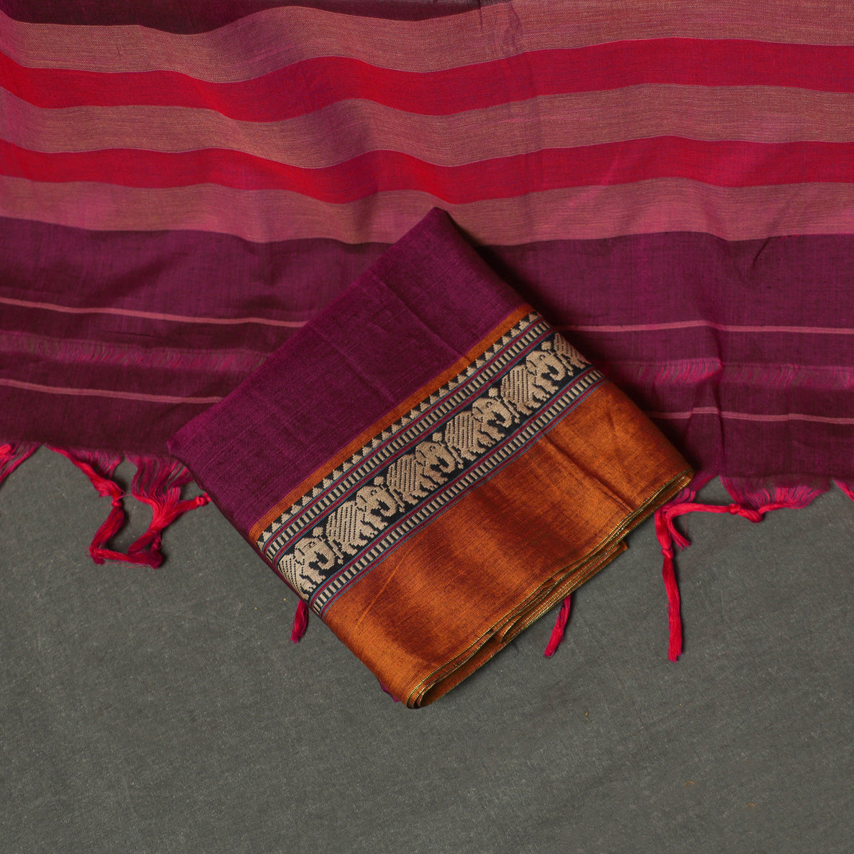 Dharwad Cotton Plain Thread Border Unstitched Dress Material: Kurta, Bottom & Dupatta 19