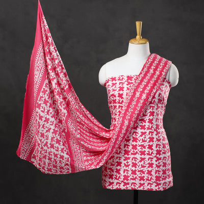 Pink - 3pc Cotton Kutch Batik Print Dress Material 06