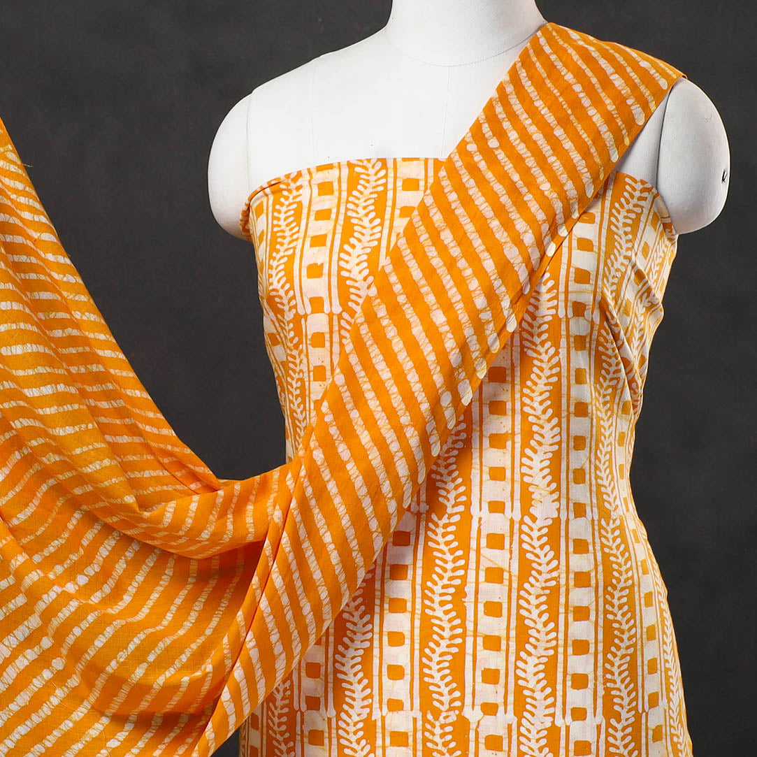 Orange - 3pc Cotton Kutch Batik Print Dress Material 07