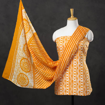 Orange - 3pc Cotton Kutch Batik Print Dress Material 07