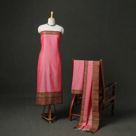 Dharwad Cotton Plain Thread Border Unstitched Dress Material: Kurta, Bottom & Dupatta 21