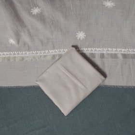 Lucknowi Chikankari Beadwork Mul Chanderi Unstitched Dress Material: Kurta, Bottom & Dupatta 11