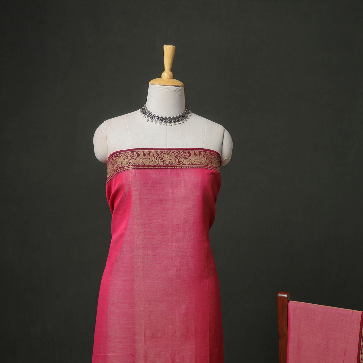 Dharwad Cotton Plain Thread Border Unstitched Dress Material: Kurta, Bottom & Dupatta 22
