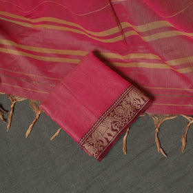 Dharwad Cotton Plain Thread Border Unstitched Dress Material: Kurta, Bottom & Dupatta 22