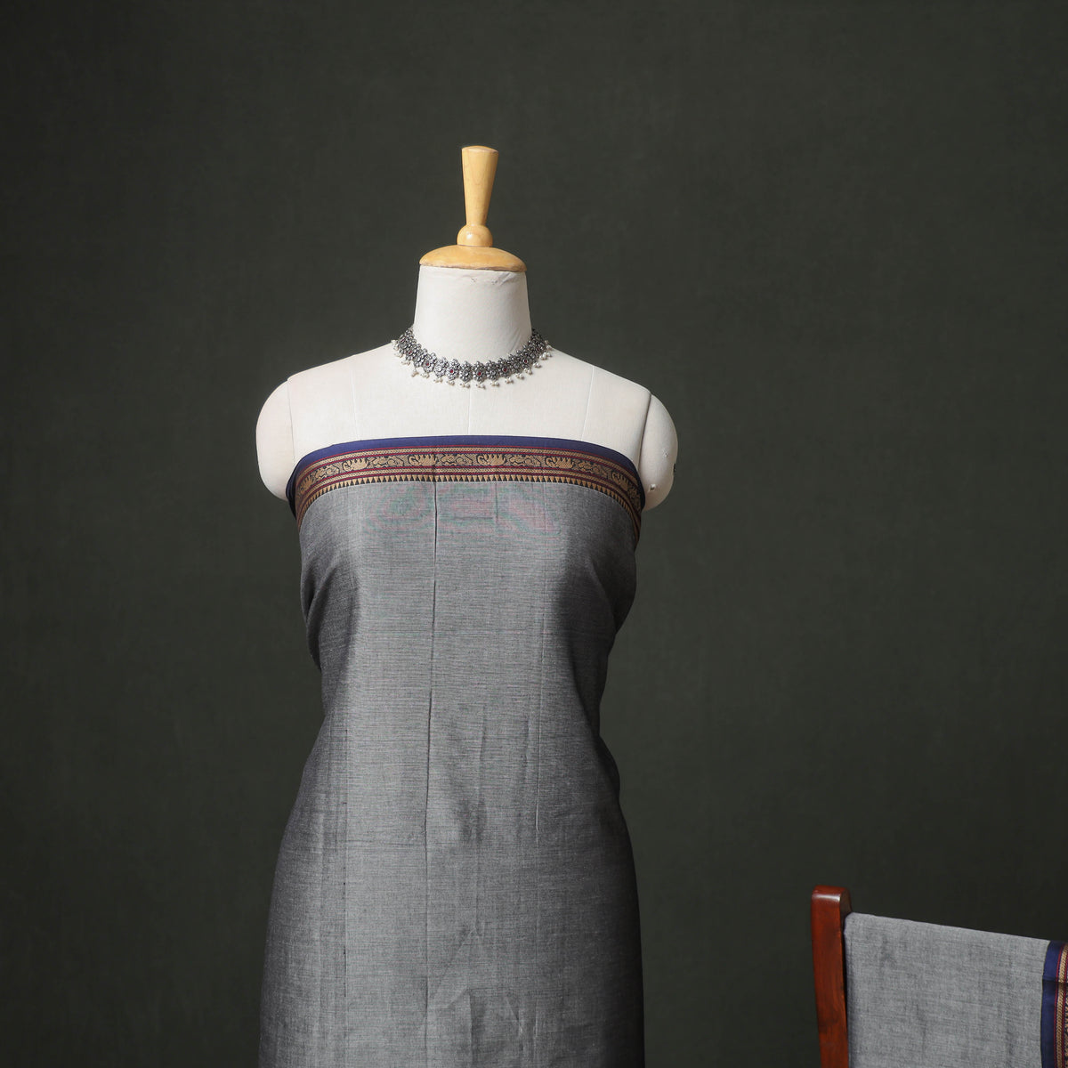 Dharwad Cotton Plain Thread Border Unstitched Dress Material: Kurta, Bottom & Dupatta 23