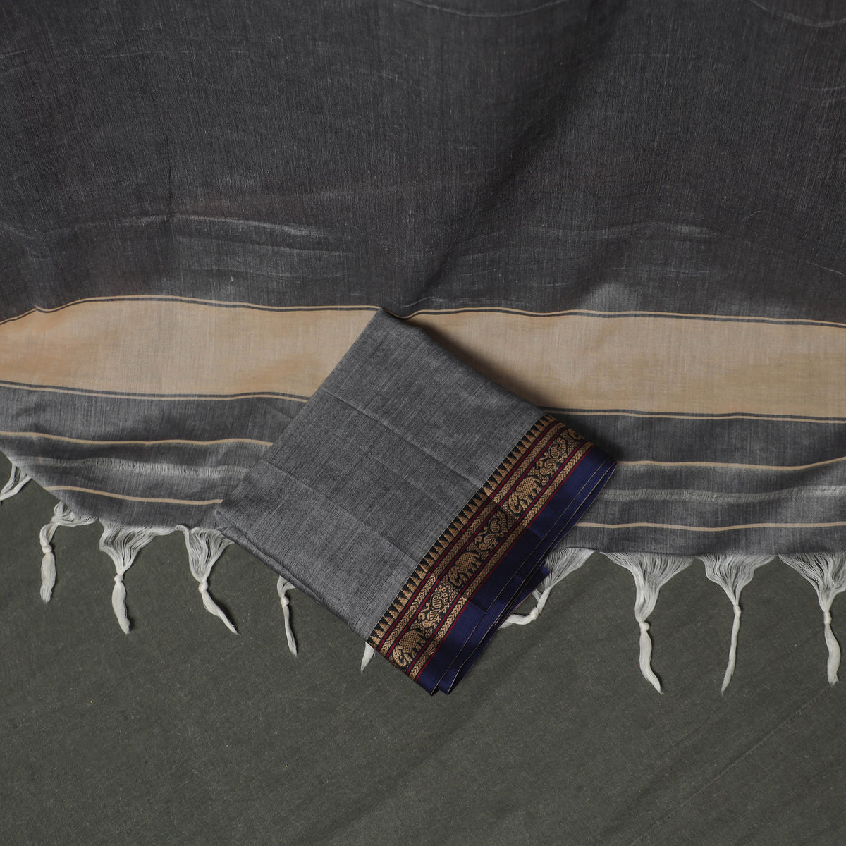 Dharwad Cotton Plain Thread Border Unstitched Dress Material: Kurta, Bottom & Dupatta 23