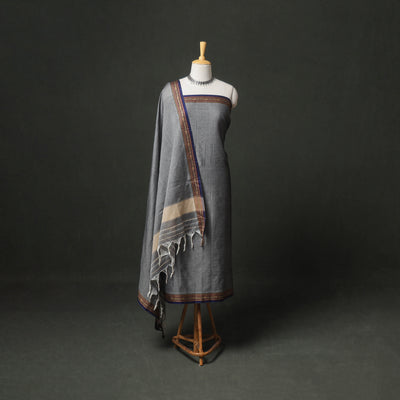 Dharwad Cotton Plain Thread Border Unstitched Dress Material: Kurta, Bottom & Dupatta 23