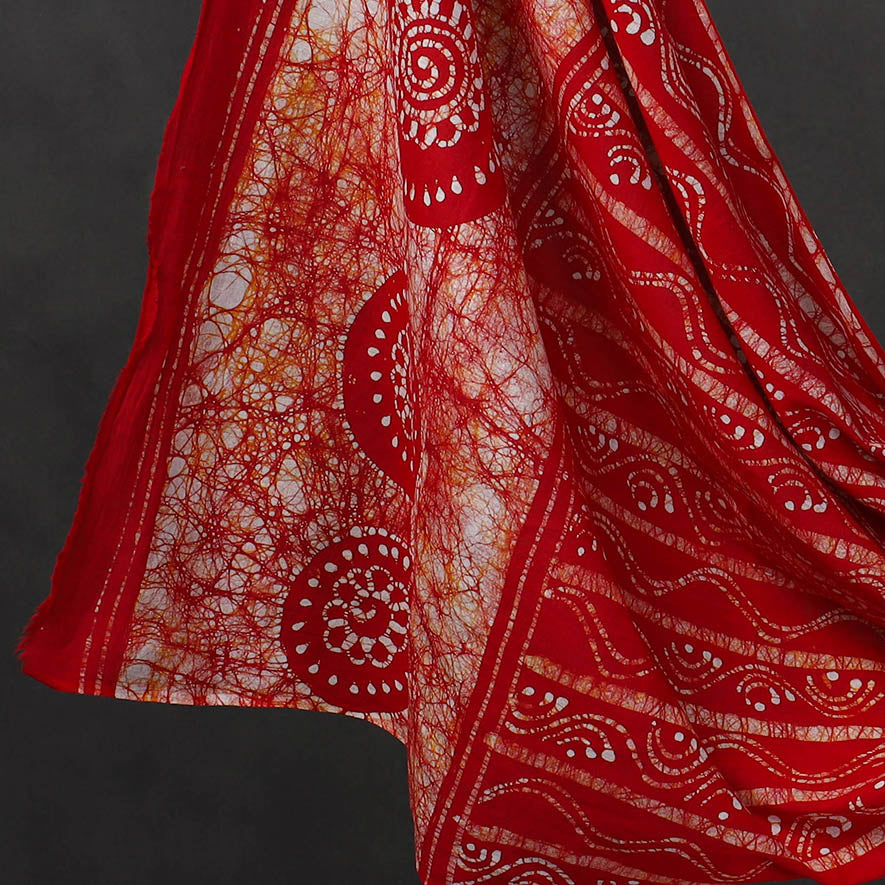 Red - 3pc Cotton Kutch Batik Print Dress Material 16