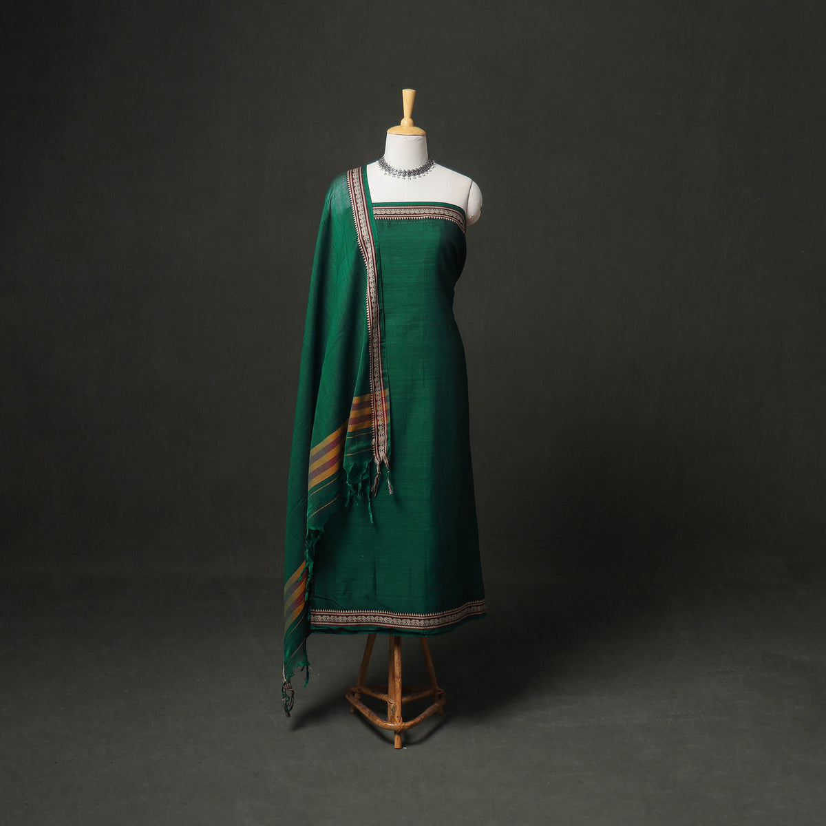 Dharwad Cotton Plain Thread Border Unstitched Dress Material: Kurta, Bottom & Dupatta 24
