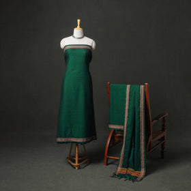 Dharwad Cotton Plain Thread Border Unstitched Dress Material: Kurta, Bottom & Dupatta 24