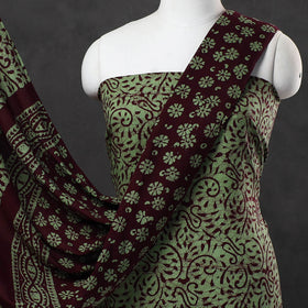 Green 3pc Cotton Kutch Batik Print Dress Material 