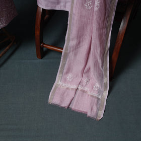 Lucknowi Chikankari Beadwork Mul Chanderi Unstitched Dress Material: Kurta, Bottom & Dupatta 13