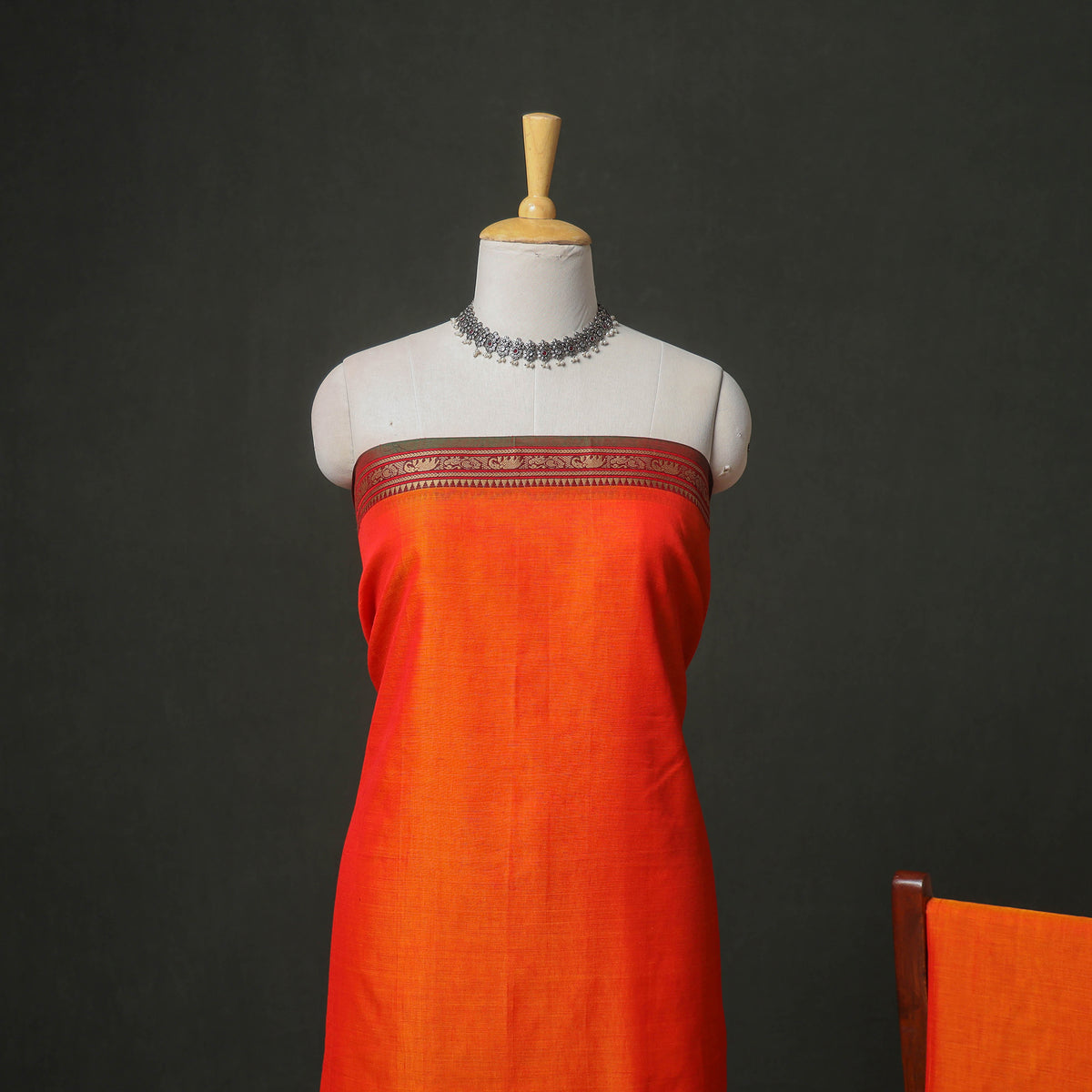 Dharwad Cotton Plain Thread Border Unstitched Dress Material: Kurta, Bottom & Dupatta 25