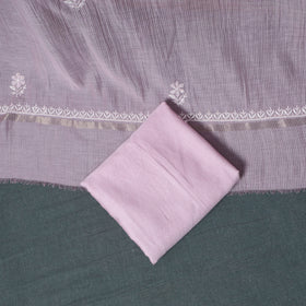 Lucknowi Chikankari Beadwork Mul Chanderi Unstitched Dress Material: Kurta, Bottom & Dupatta 13