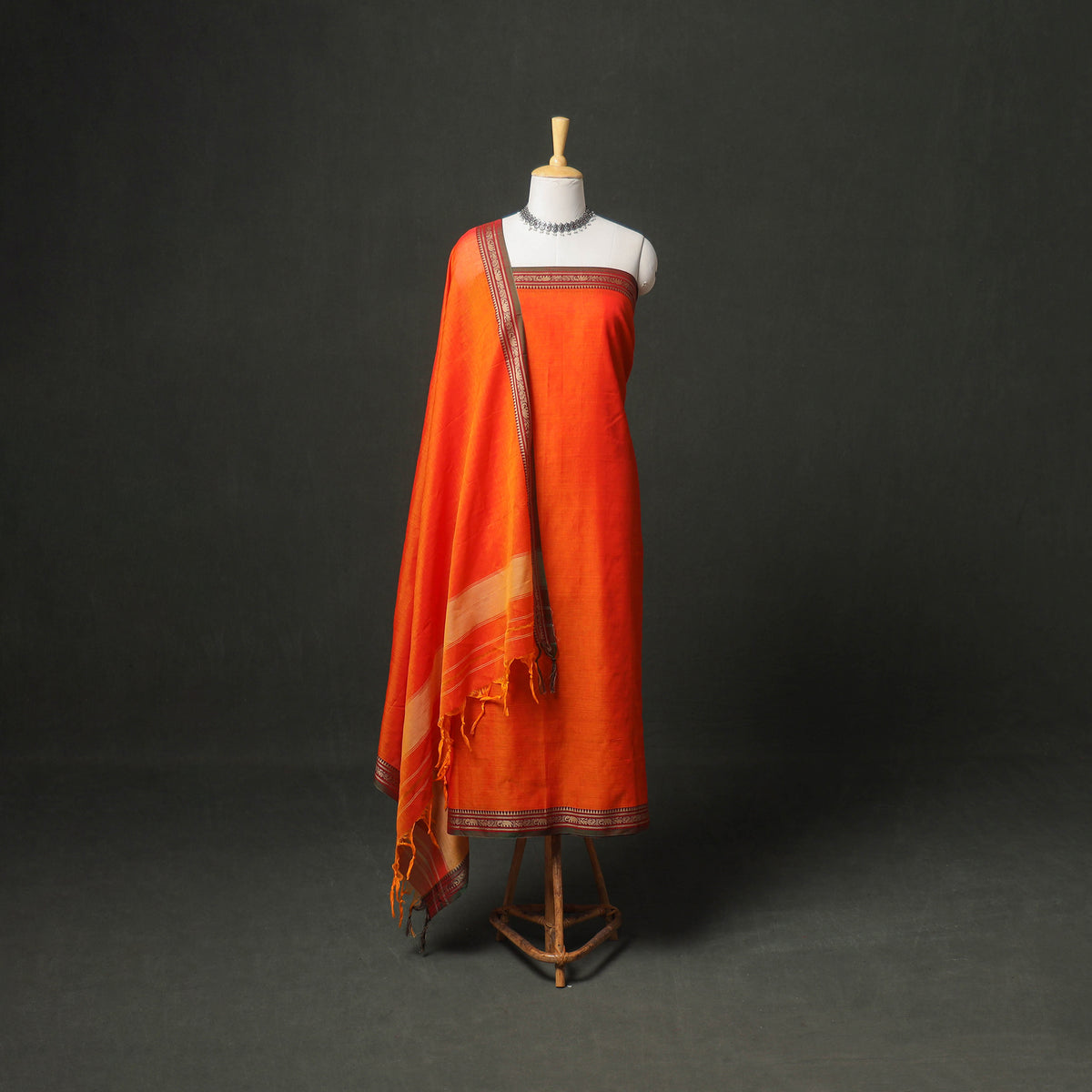 Dharwad Cotton Plain Thread Border Unstitched Dress Material: Kurta, Bottom & Dupatta 25