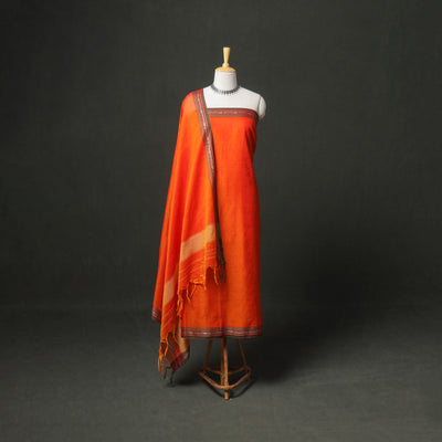 Dharwad Cotton Plain Thread Border Unstitched Dress Material: Kurta, Bottom & Dupatta 25