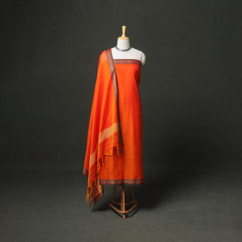 Dharwad Cotton Plain Thread Border Unstitched Dress Material: Kurta, Bottom & Dupatta 25