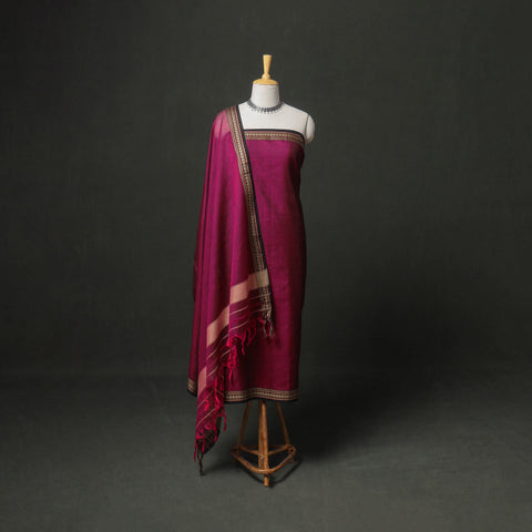 Dharwad Cotton Plain Thread Border Unstitched Dress Material: Kurta, Bottom & Dupatta 26