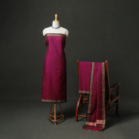 Dharwad Cotton Plain Thread Border Unstitched Dress Material: Kurta, Bottom & Dupatta 26