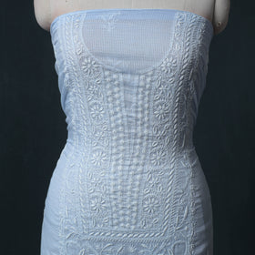 Lucknowi Chikankari Kota Doria Cotton Semi Stitched Dress Material: Kurta with Dupatta 14