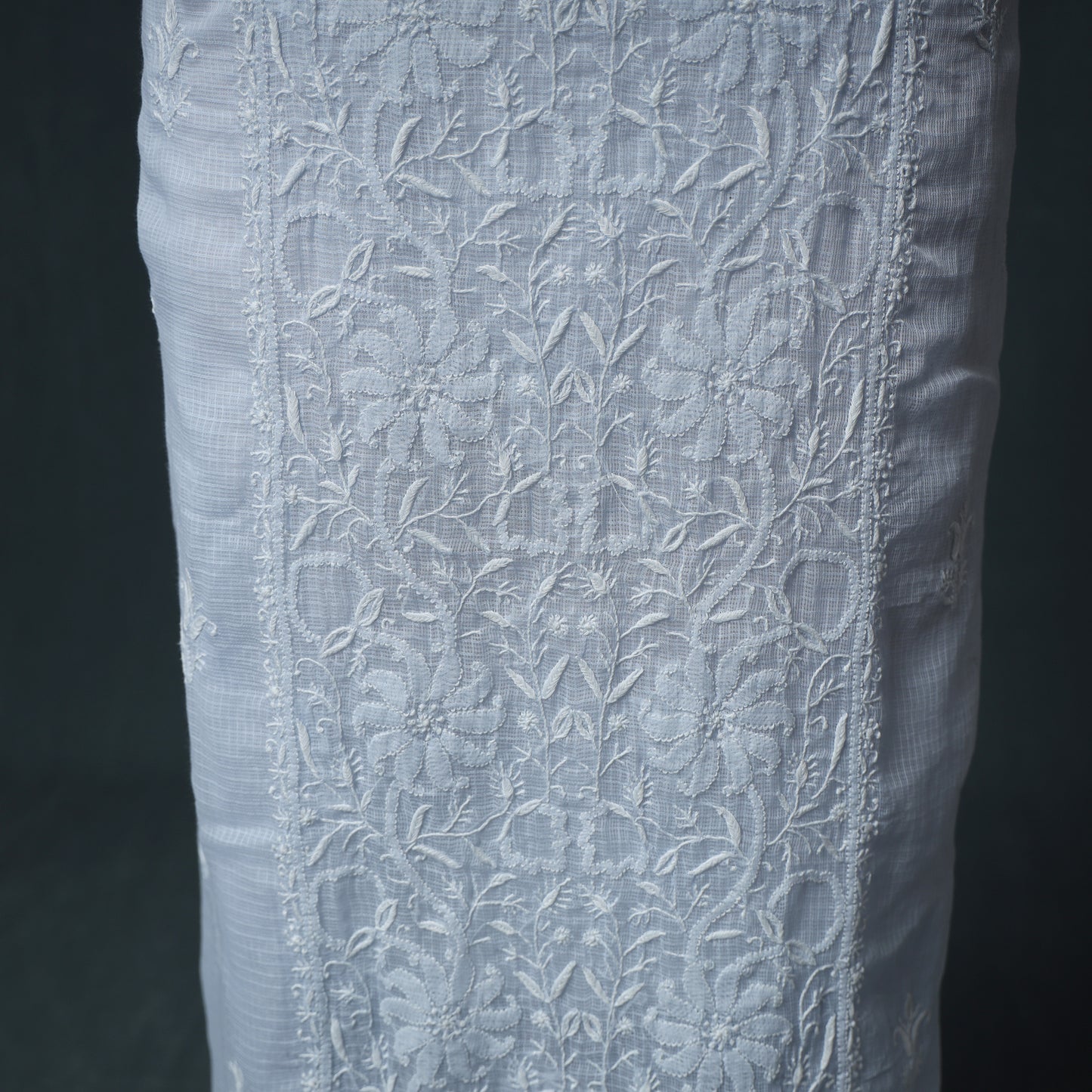Lucknowi Chikankari Kota Doria Cotton Semi Stitched Dress Material: Kurta with Dupatta 14