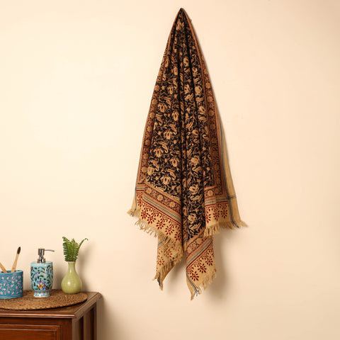 Black - Handloom Cotton Block Printed Pedana Kalamkari Towel 01