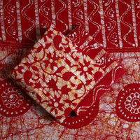 Red - 3pc Cotton Kutch Batik Print Dress Material 16