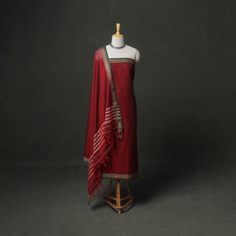 Dharwad Cotton Plain Thread Border Unstitched Dress Material: Kurta, Bottom & Dupatta 27