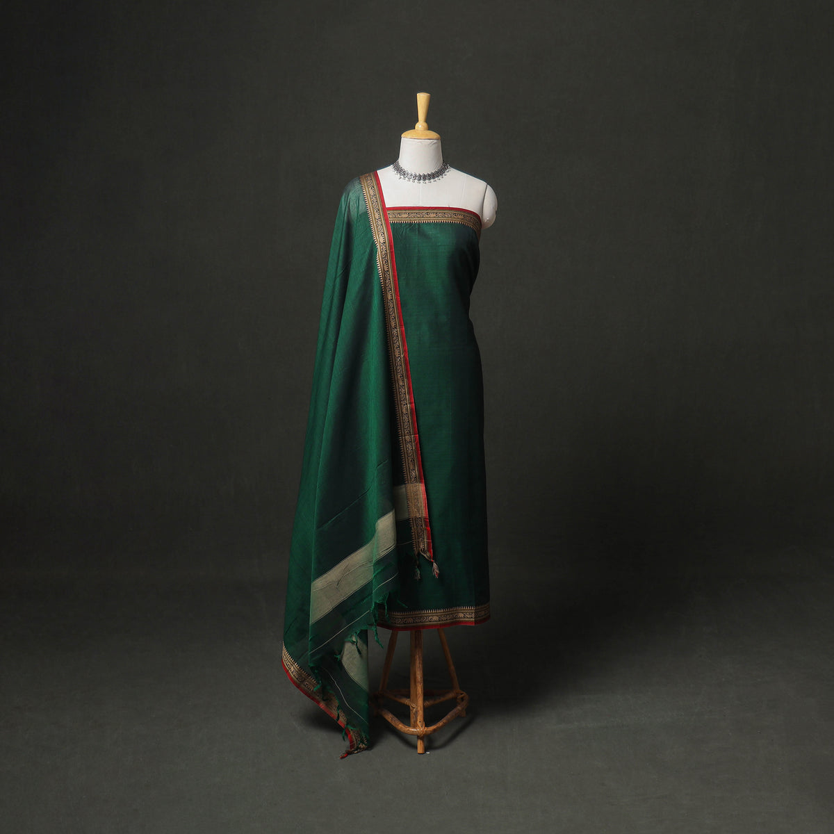 Dharwad Cotton Plain Thread Border Unstitched Dress Material: Kurta, Bottom & Dupatta 28