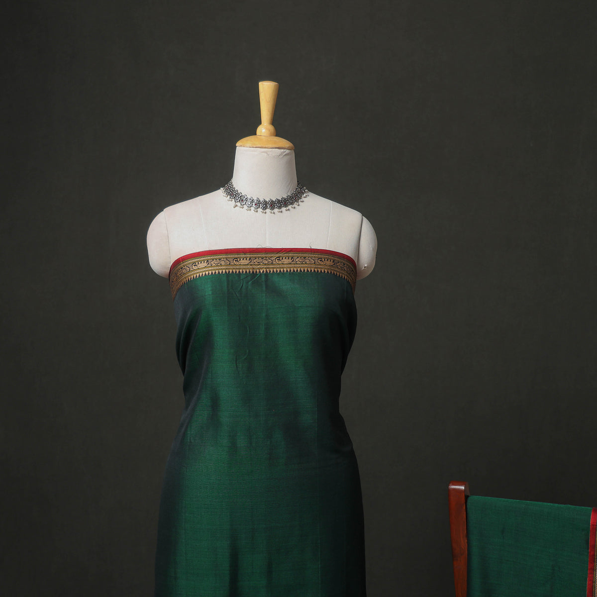 Dharwad Cotton Plain Thread Border Unstitched Dress Material: Kurta, Bottom & Dupatta 28