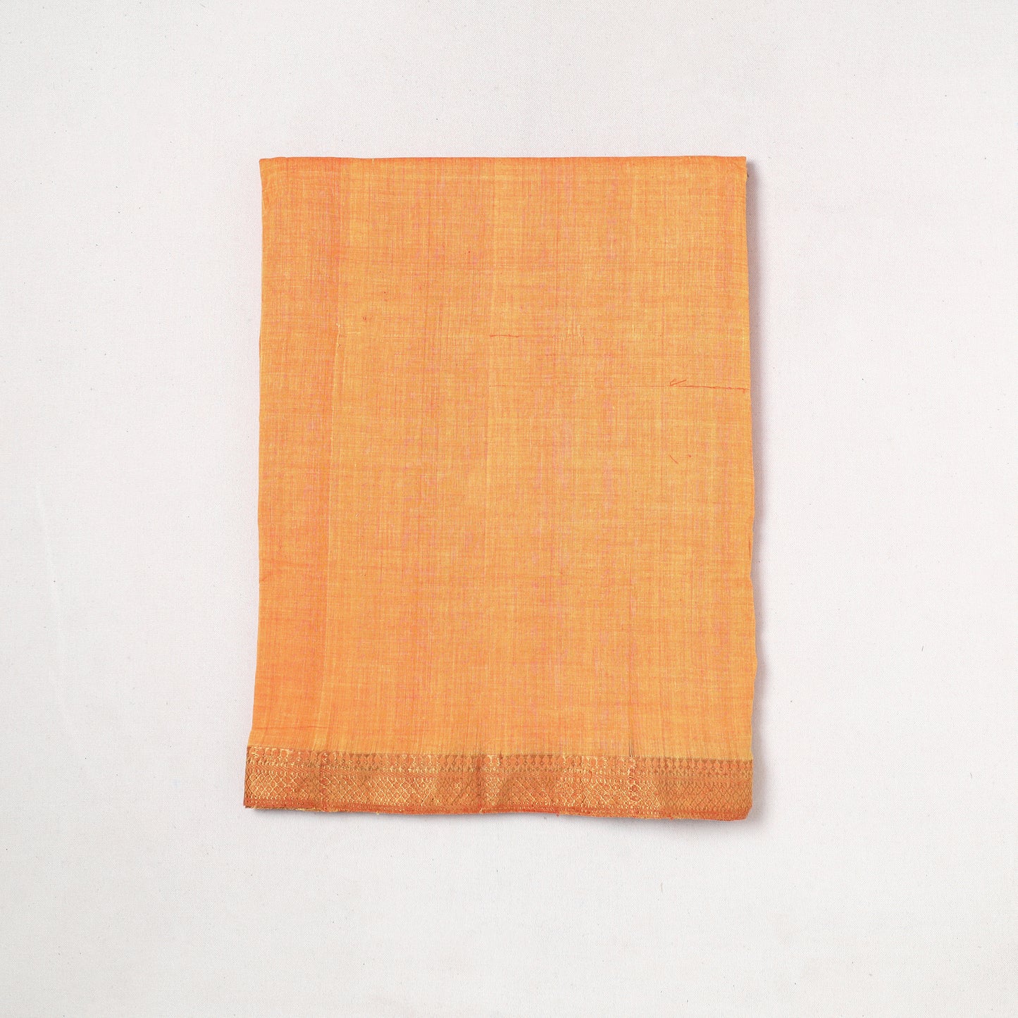 Orange - Mangalagiri Handloom Cotton Zari Border Precut Fabric (1.6 meter) 01