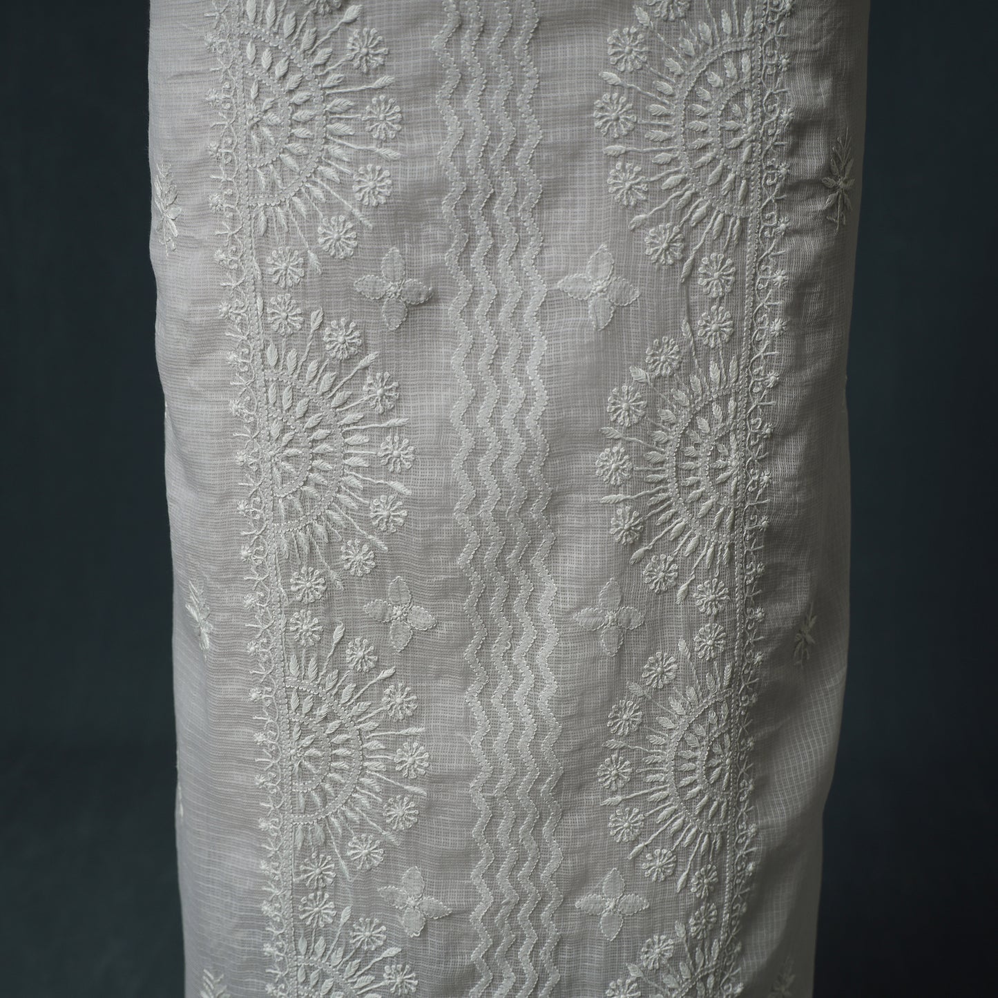 Lucknowi Chikankari Kota Doria Cotton Semi Stitched Dress Material: Kurta with Dupatta 15