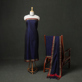 Dharwad Cotton Plain Thread Border Unstitched Dress Material: Kurta, Bottom & Dupatta 29
