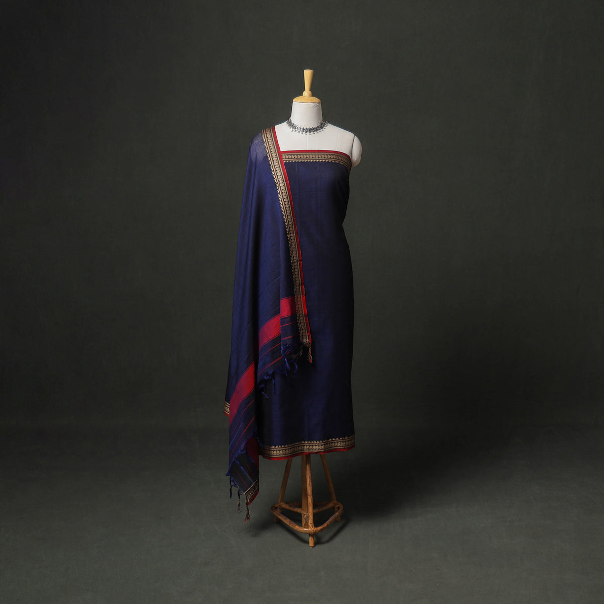 Dharwad Cotton Plain Thread Border Unstitched Dress Material: Kurta, Bottom & Dupatta 29